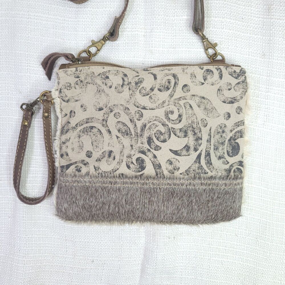 Myra Handbags Dual Strap Small Bag S-1150 NWT Two Tone With Hair Hide - Picture 2 of 10